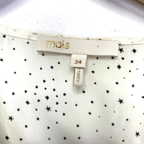 MAJE Racky Dress Sz XS Star Print Ruffle Midi Ivory Black Celestial Whimsigoth - Picture 3 of 8